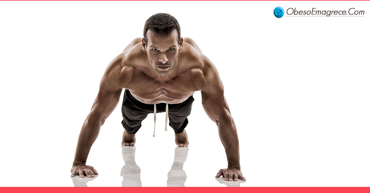 exercícios aeróbicos para emagrecer - Razão#4 - não é preciso emagrecer para depois ganhar músculos: musculação queima até 300% mais gordura que os aeróbicos - imagem de um homem musculoso fazendo flexões